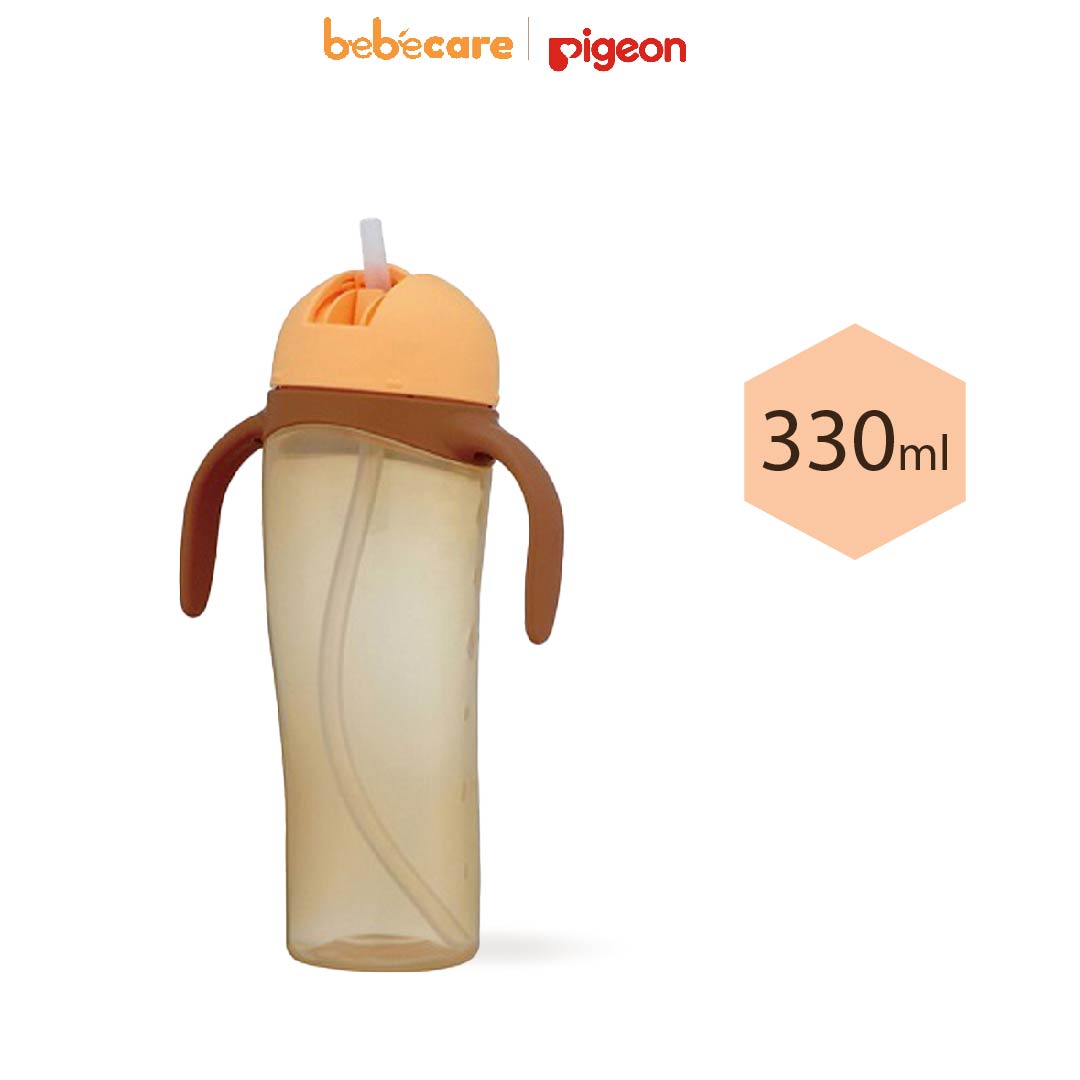 Pigeon (1080)-Bình Uống Nước Có Ống Hút Pigeon 330ML Màu Vàng (Trên 9 Tháng Tuổi)